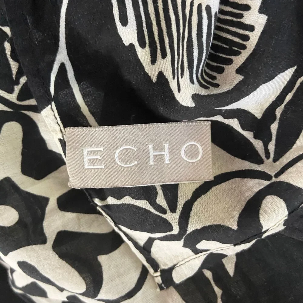 ECHO large black and beige floral 100% cotton scarf wrap 58-inches x 26-inches